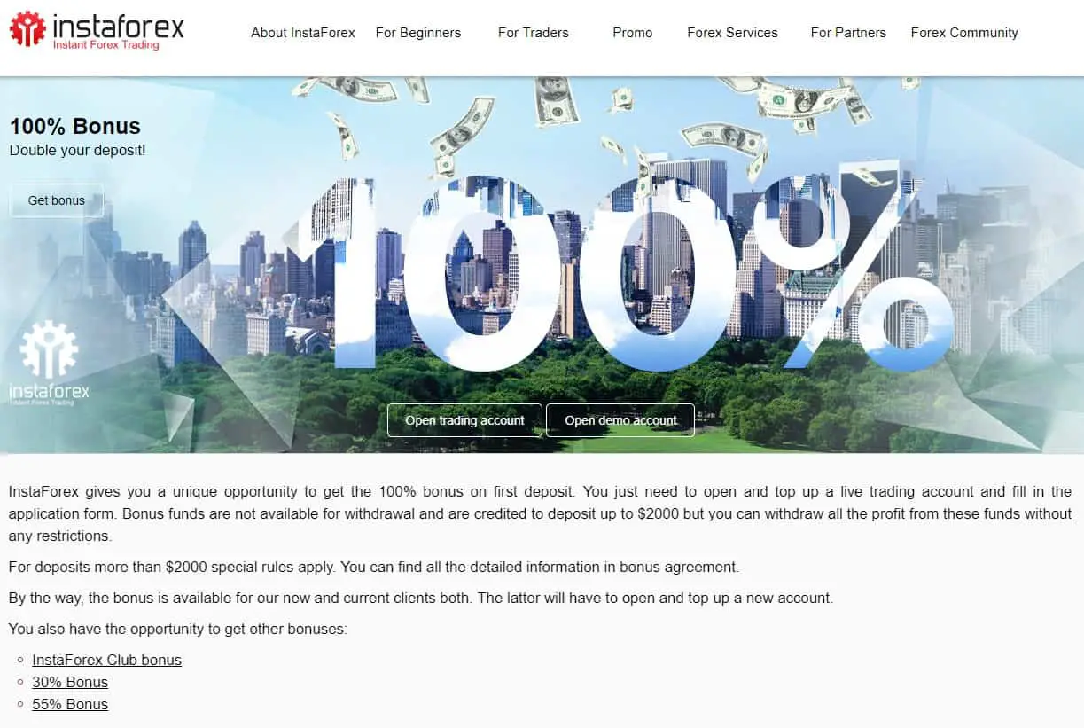 InstaForex -100% Bonus – Double your deposit
