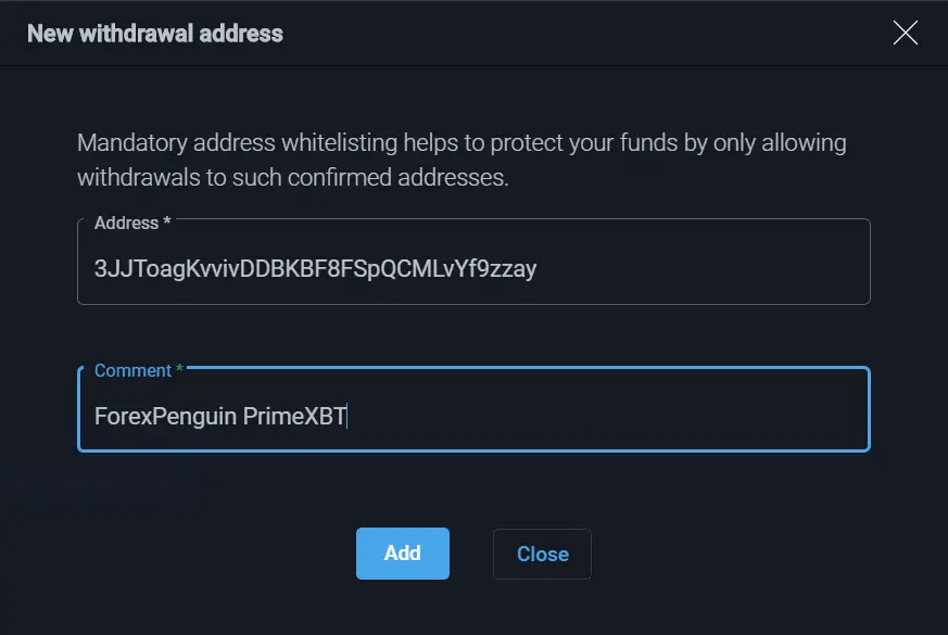 PrimeXBT Review Withdrawal New Withdrawal Address