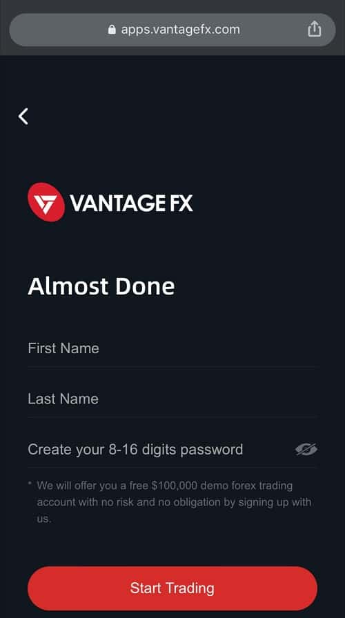VantageFX $50 NDB Fill In The Name