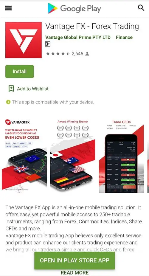 VantageFX $50 NDB Google Play Store