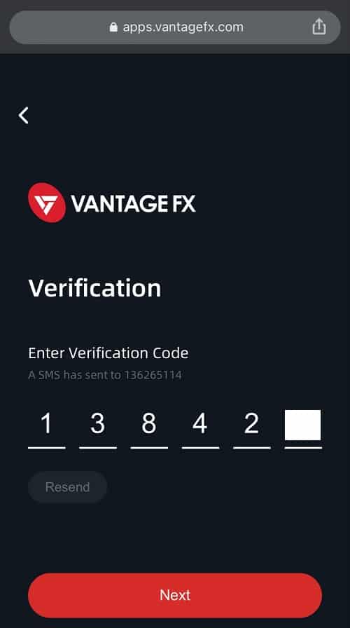 VantageFX $50 NDB Verification Code