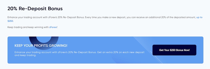 zForex ─ 20% Re-Deposit Bonus