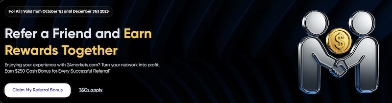 Earn Up to USD $250 with 24markets’ “Refer a Friend” Trading Bonus