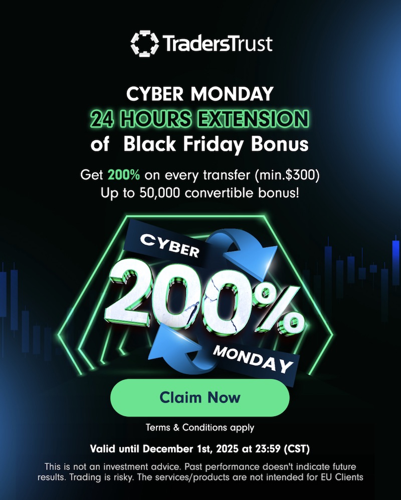 TradersTrust Extends 200% Cyber Monday Trading Bonus Through Today, December 1