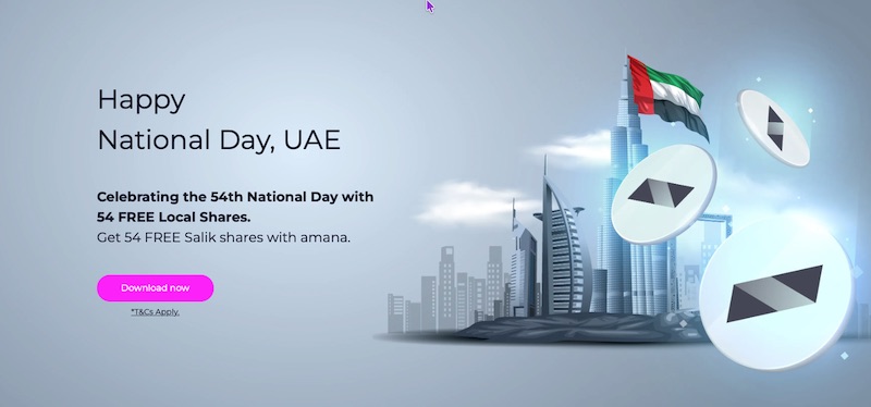 Amana Celebrates UAE National Day with 54 Free Salik Shares for New App Users