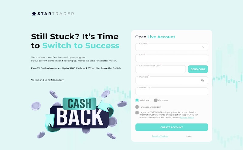 Switch to STARTRADER: Earn 1% Cash Allowance and Up to $200 Trading Cashback