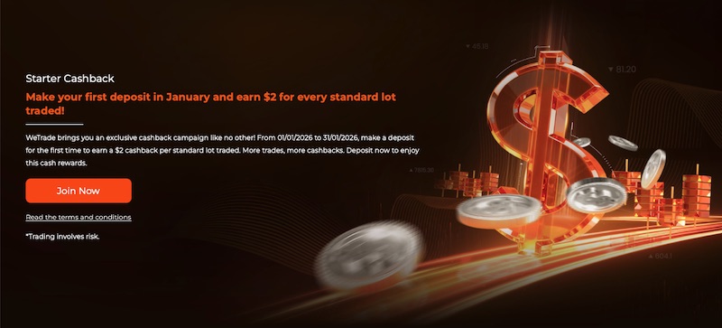 WeTrade Launches January Starter Cashback: Earn $2 per Standard Lot on Your First Deposit