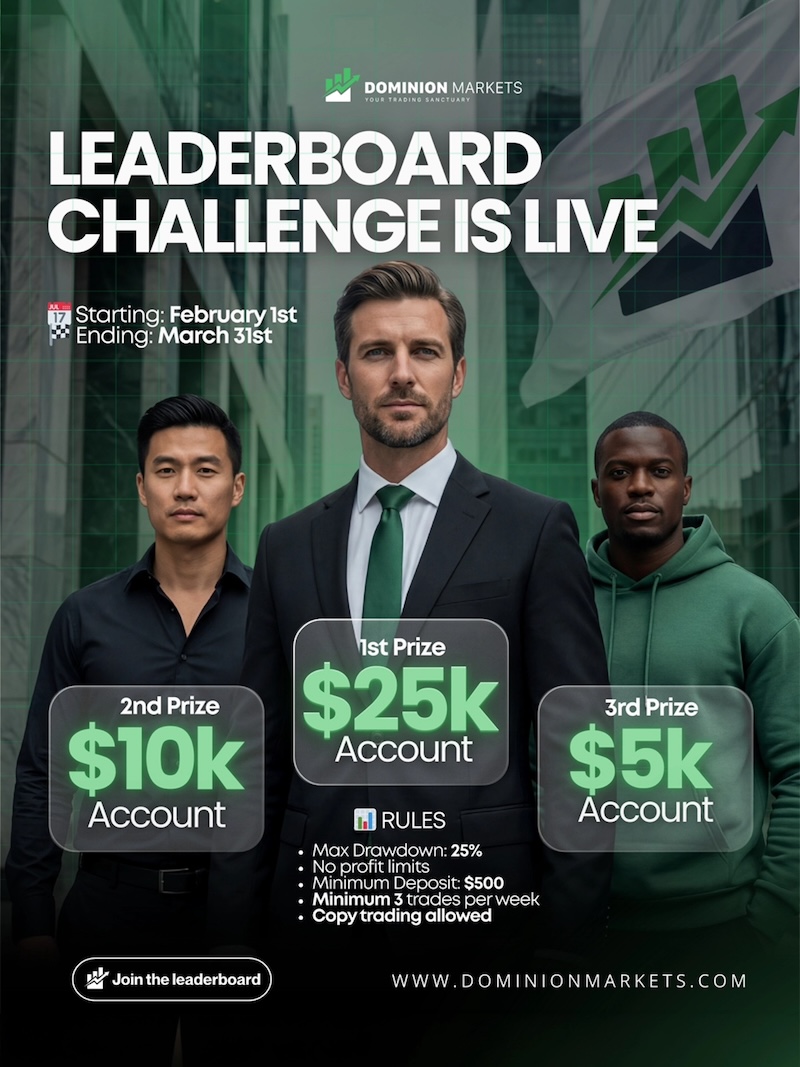 Dominion Markets Leaderboard Challenge 2026: Win Up to $25,000 Trading Accounts