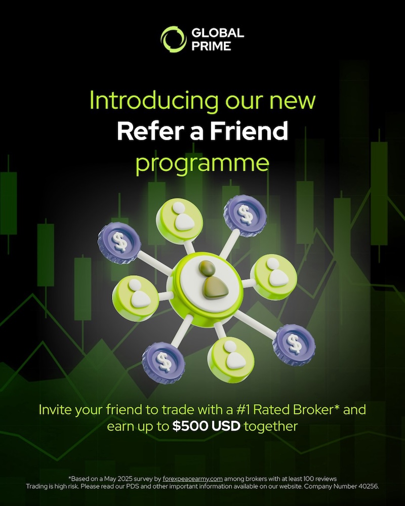 Global Prime Rewards Clients Up to $500 USD in New “Refer a Friend” Forex Bonus Program