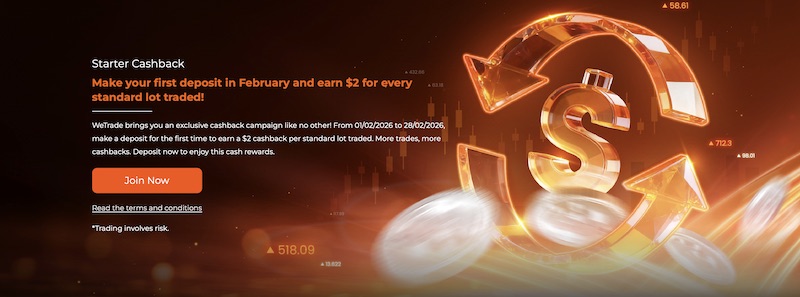 WeTrade February Starter Cashback: Earn $2 per Lot on Your First Deposit Trades