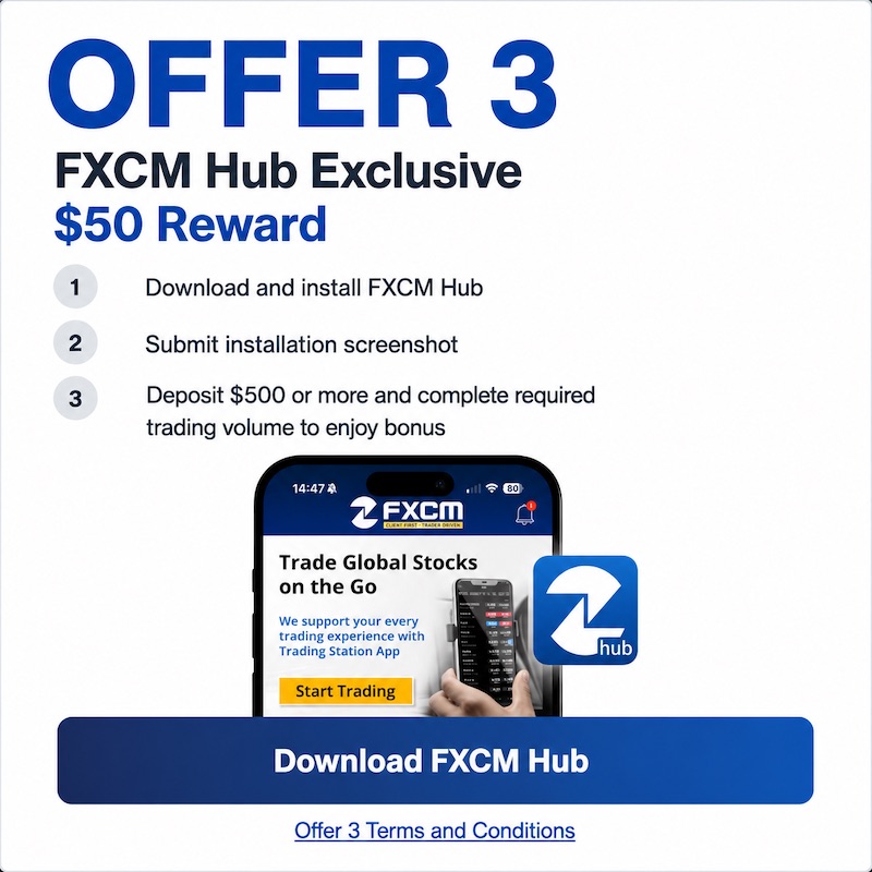 FXCM Hub Exclusive Promotion Offers $50 Reward for App Installation, Deposit, and Trading Activity
