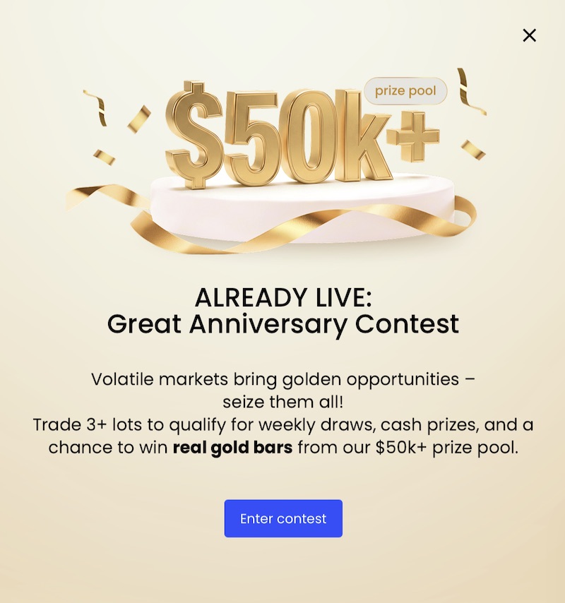 JustMarkets Great Anniversary Contest: Trade 3+ Lots for Cash & Gold Rewards