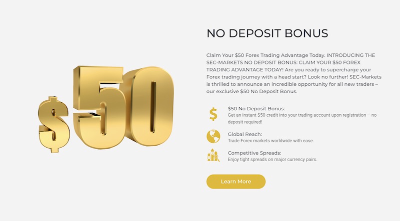 SEC-Markets No Deposit Bonus - $50 Welcome Bonus