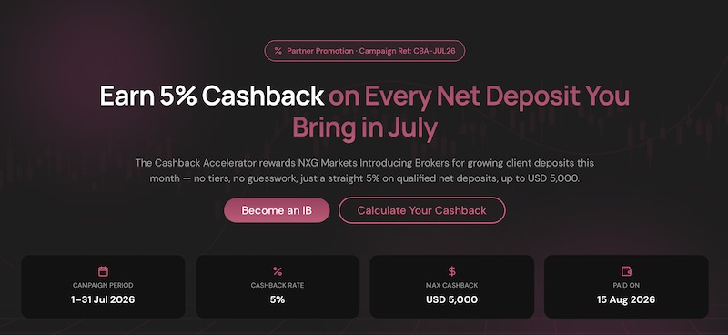 NXG Markets Launches July Cashback Accelerator Offering IBs 5% Cashback on Qualified Net Deposits