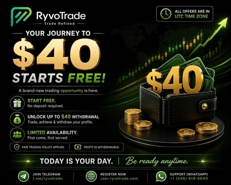 RyvoTrade Forex No Deposit Bonus - $40 Trading Bonus