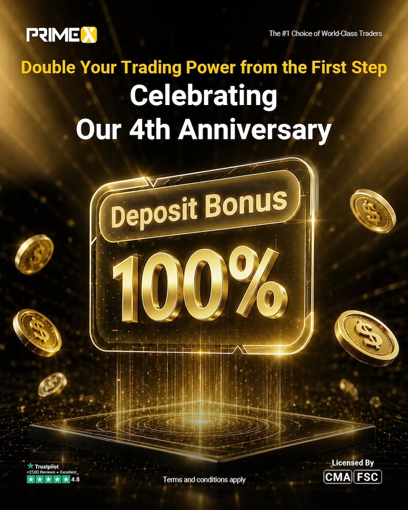 PrimeX Capital Celebrates 4th Anniversary With 100% Deposit Bonus of Up to $1,000