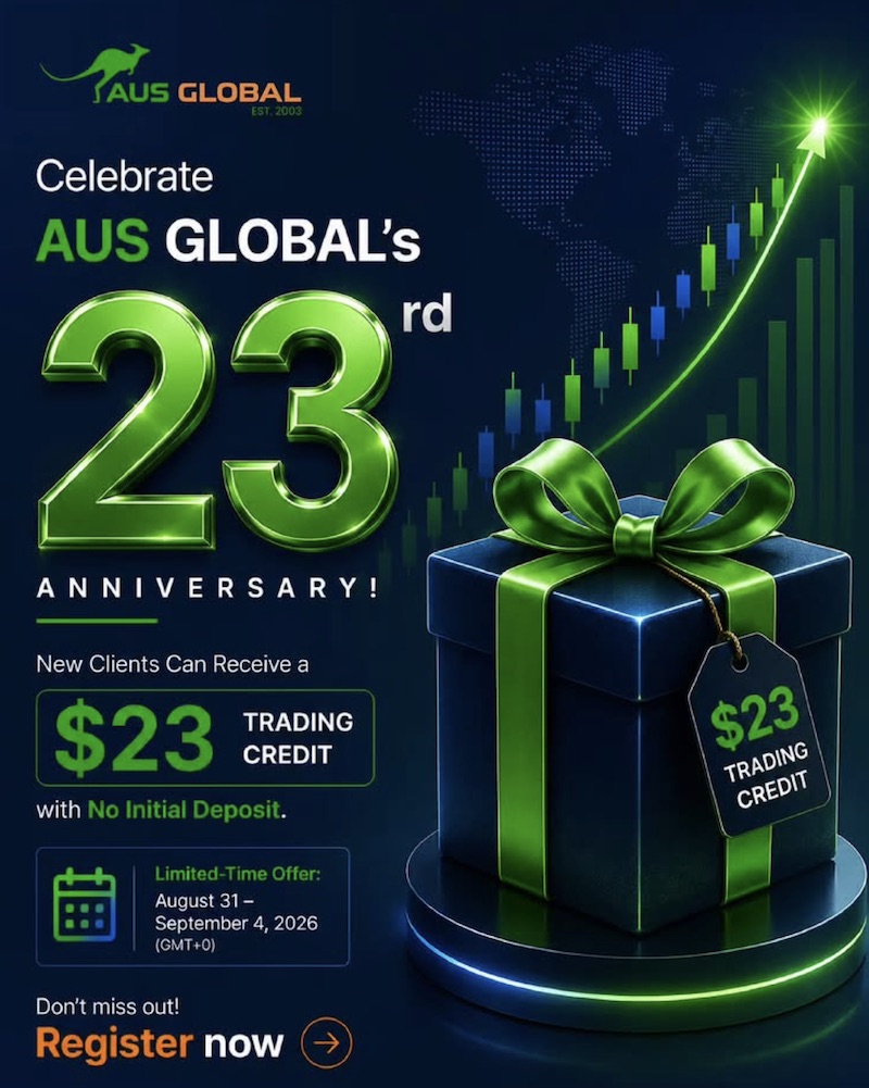 AUS GLOBAL Celebrates 23 Years With $23 No-Deposit Trading Credit
