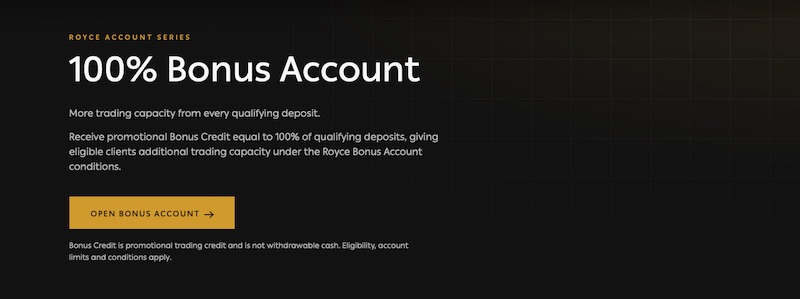Royce Capitals Promotes 100% Bonus Account With Extra Trading Capacity on Qualifying Deposits