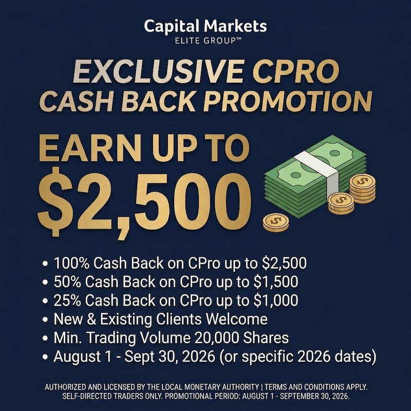 Capital Markets Elite Group Launches Exclusive Cash Back Promotion for CPro Trading Clients