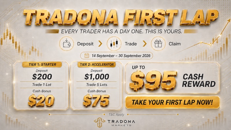 Tradona Markets Brings Back First Lap Promotion With Cash Bonuses of Up to USD 75